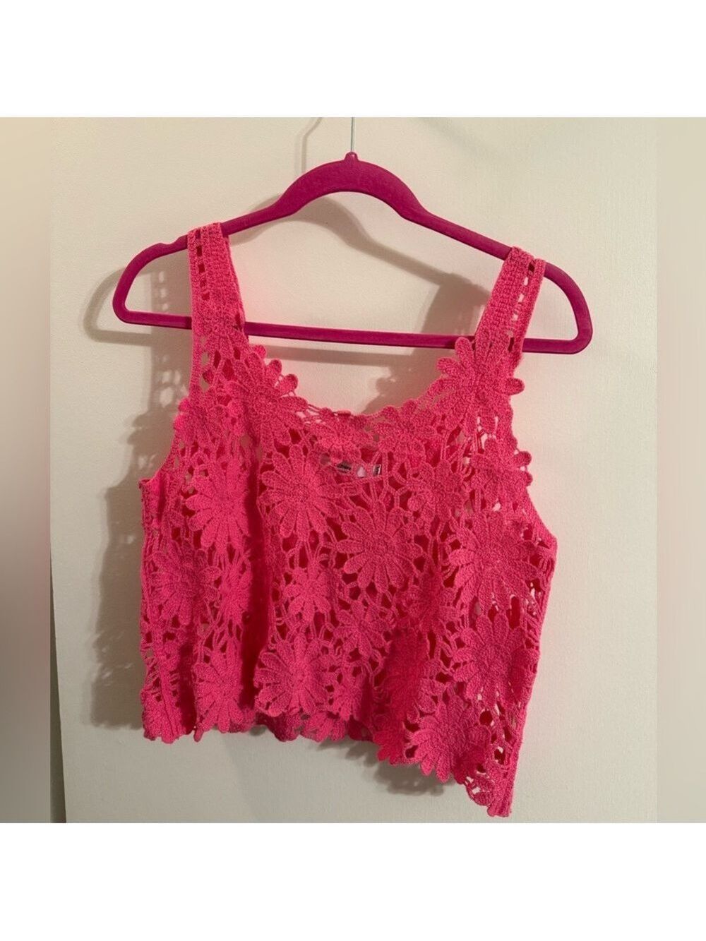 Runway Paris Pink Crochet Lace Crop Tank Top - Picture 2 of 4